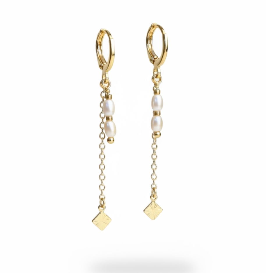 Dia Pearl Drop Hoops