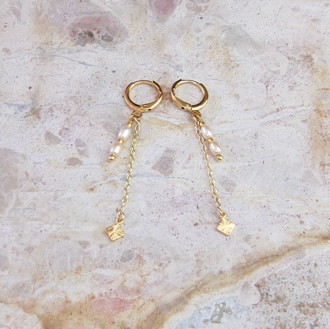 Dia Pearl Drop Hoops