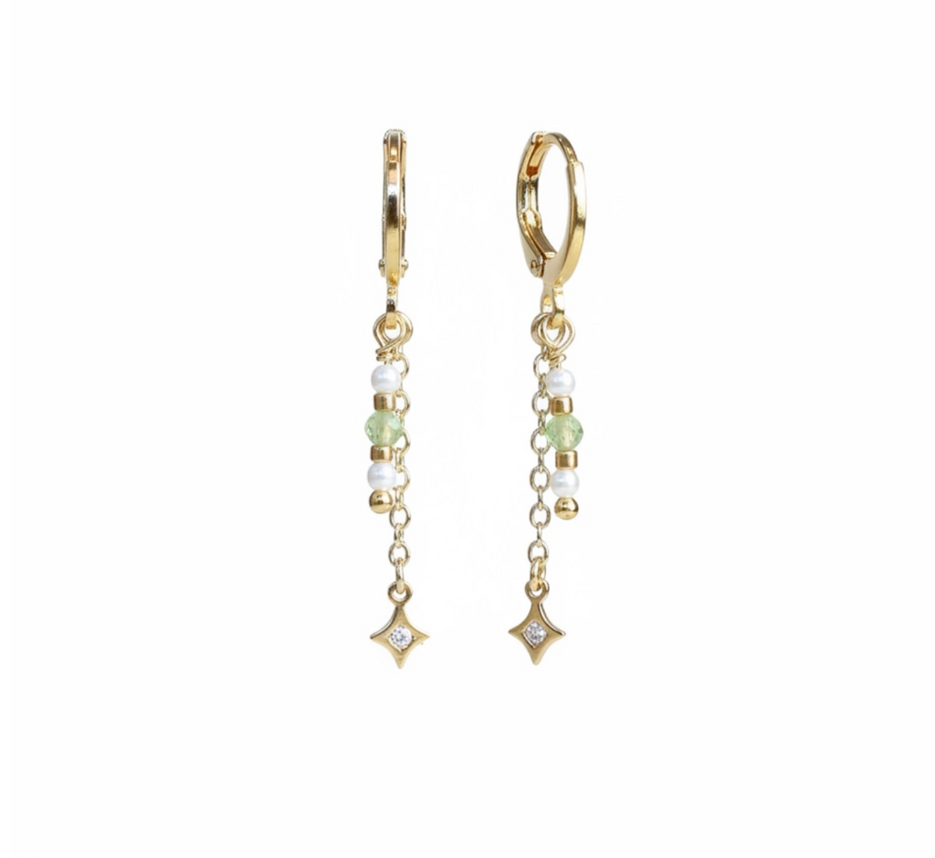 Sage Sparkle Drop Hoops