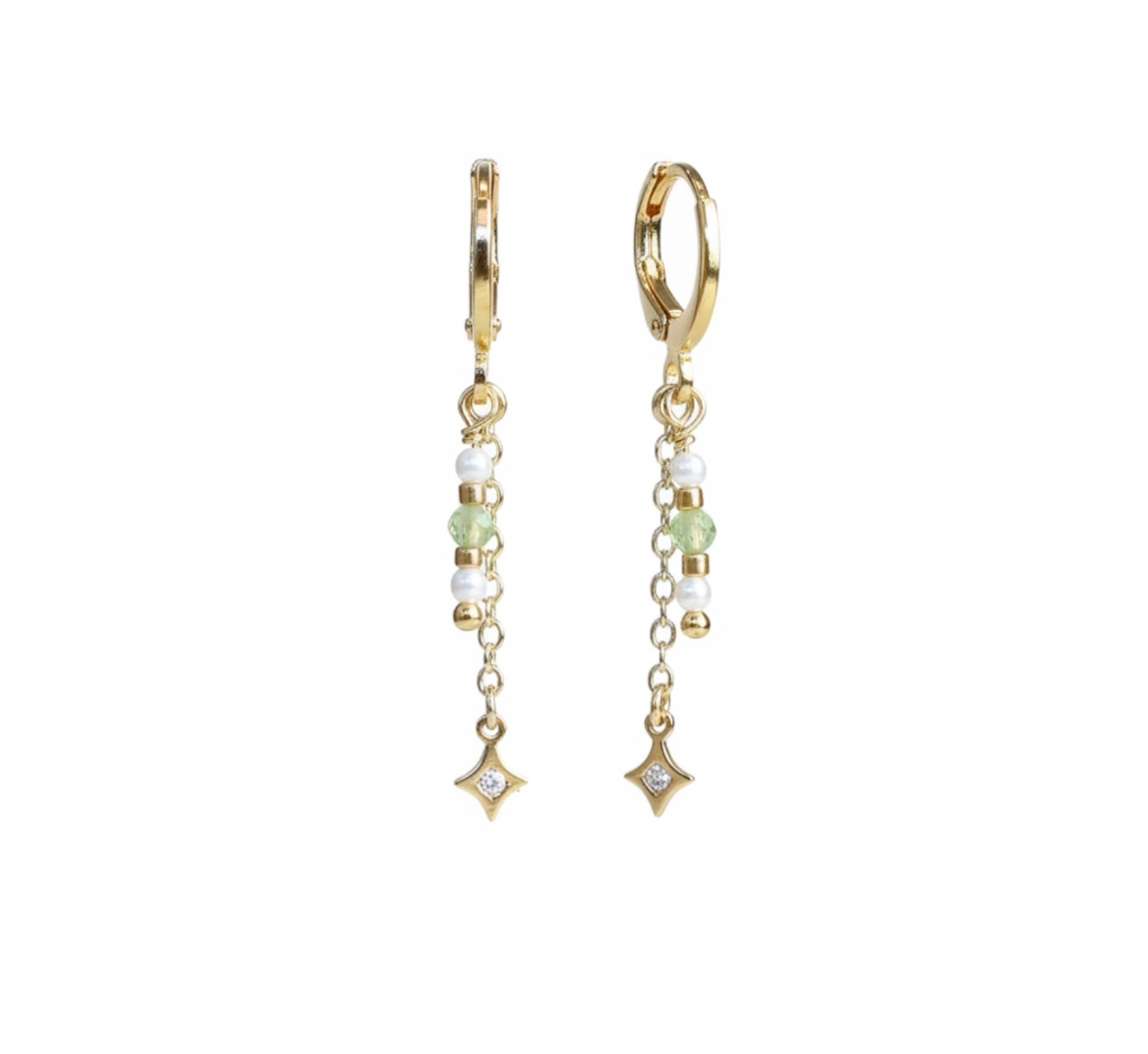 Sage Sparkle Drop Hoops