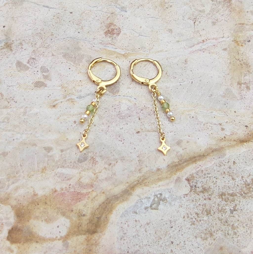 Sage Sparkle Drop Hoops