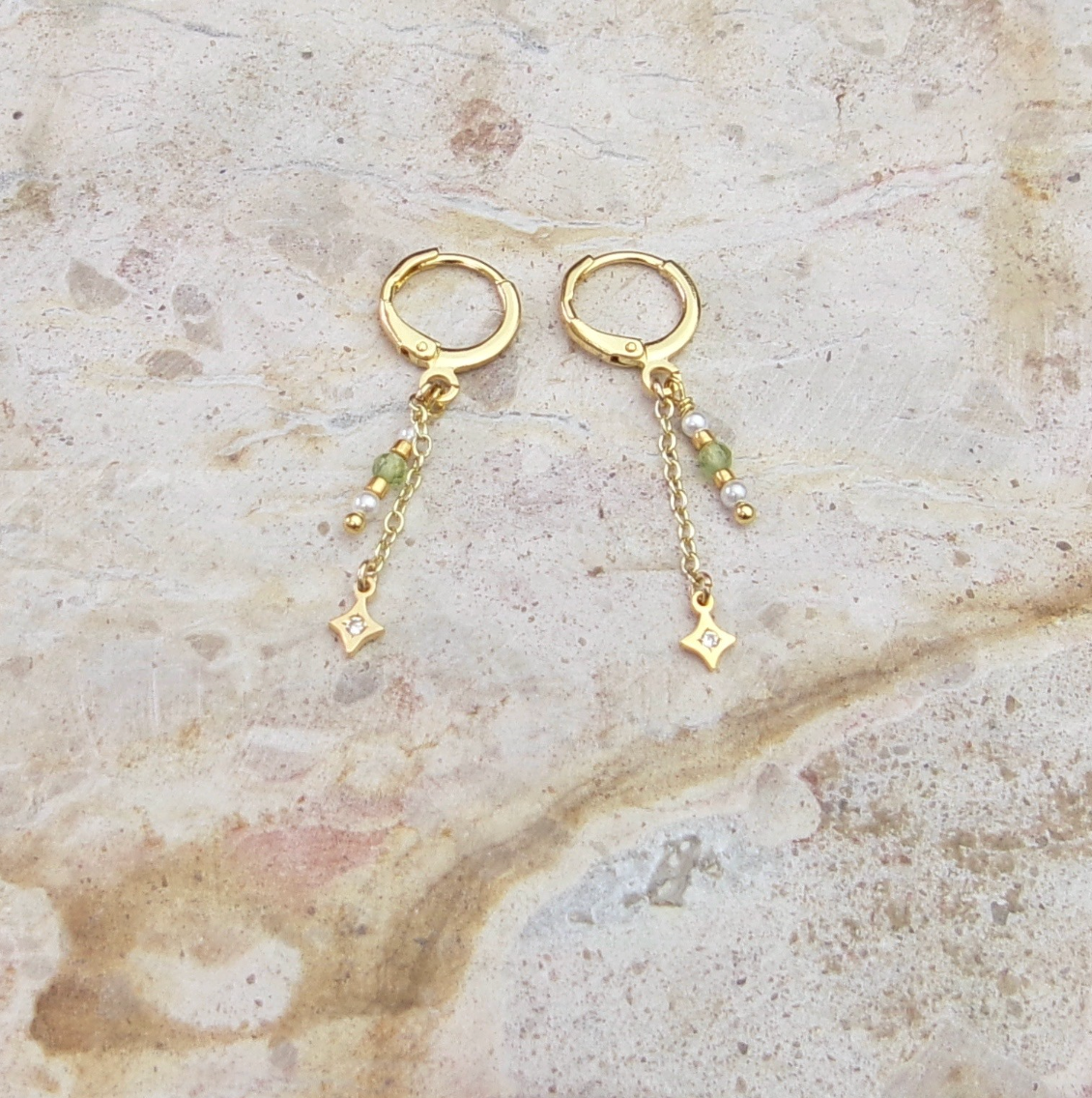 Sage Sparkle Drop Hoops